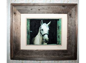 Stunning Signed Giclee Print White Horse By Thomas Galasinski Equestrian - Wood Pine Framed