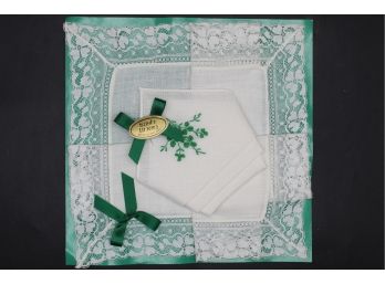 Irish Linen Heart Ladies Lace Handkerchief - New In Box
