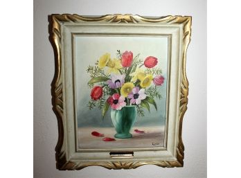 Vintage 1950 Signed LESO Flower Bouquet Still Life Oil Painting Framed