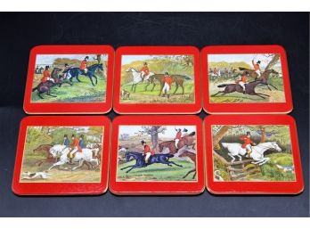 Rare Sheraton Guardsman Antique Hunting Cork Backed Coasters W/ Original Box - Set Of 6