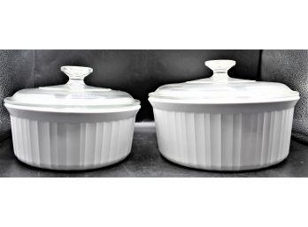 Brand New Corningware French White Round Baking Dishes With Glass Lids (2)