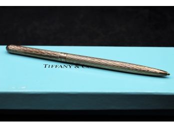 Tiffany & Co Sterling Silver Engraved Slim Ballpoint Pen In Box With Dust Cover