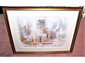 Stunning New York City Skyline Watercolor Framed & Matted Painting