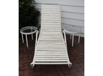 Vintage White Aluminum Stackable Patio Chaise Lounge Chair With Side Tables (2)