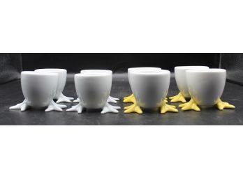 BIA Cordon Bleu White Chicken Footed Egg Cups With White And Yellow Feet New In Box- 8 Total