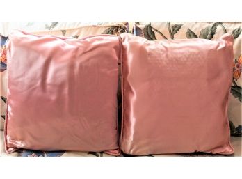 Pair Of Rose Peach Satin Decorative Throw Pillows