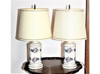 Lovely Hand Painted Porcelain Lamp With Shades