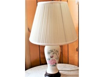 Hand Painted Porcelain Rose Decorated Table Lamp With Shade