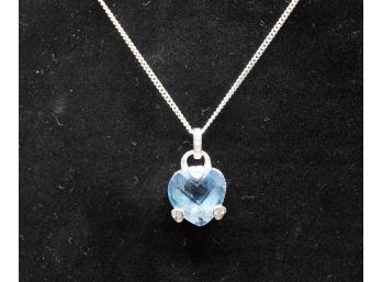 Elegant Lalique Sky Blue Heart Pendant Sterling Silver 925 Necklace With Original Box