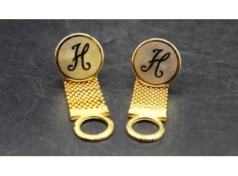 Merrin & Co. 'H' Monogrammed Gold Tone Cuff Links With Original Box