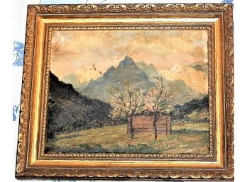 Mountain Scene Oil Painting With Gold Ornate Frame