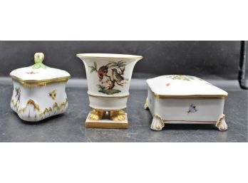 Lot Of Assorted Herend Porcelain Strawberry Bonbon, Vase & Rectangular Trinket Box With Lid