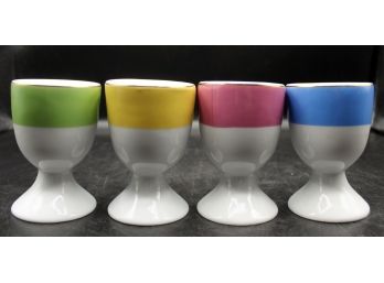 Pottery Barn Colored Rim Egg Cups Boxed Set Of 4 - New In Box