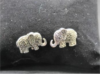 Rare Sterling Marcasite Elephant Stud Earrings