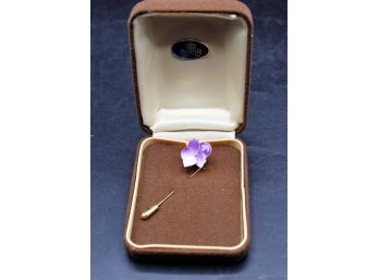 Vintage Aynsley Bone China Purple Flower Stick Hat Lapel Pin