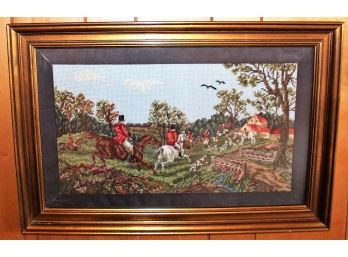 Hand Embroidery Design - Fox Hunting Cross Stitch Pattern - Framed