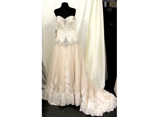 Martin Thornburg Strapless Embroidered Lace A-Line Wedding Gown