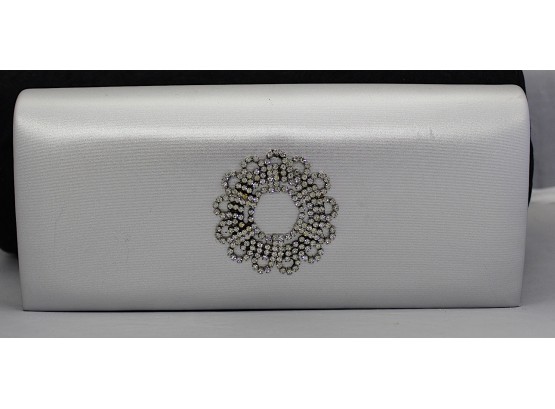 Silver Evening Clutch With Circle Of Rhinestones