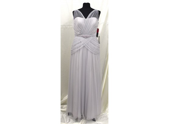 Bari Jay  V-neck Side Draped Gown With Attached Crystal Belt & Chiffon Lining