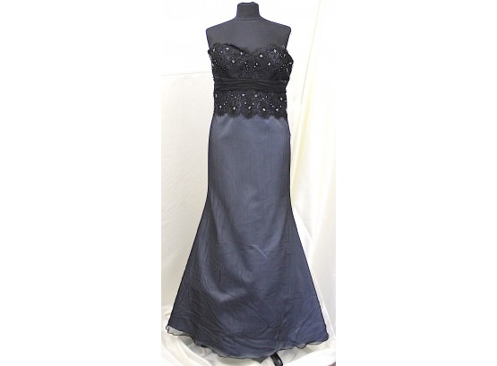 CM Couture Strapless Black Beaded Lace & Satin Dress