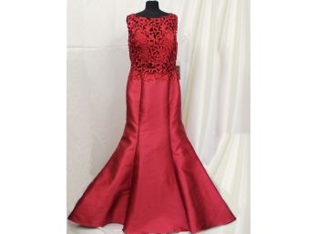 Jovani Burgundy Satin & Lace Dress