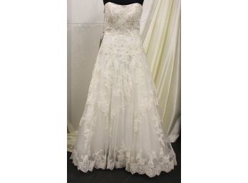 Casablanca Wedding Gown Features Beaded Lace Appliqués On Tulle & Modified Sweetheart Neckline