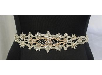 Bling Rhinestone Ivory & Rose Gold Wedding Belt With Lace Tie