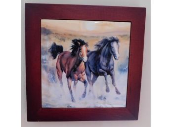 Equestrian The Running Of The Horses Horse Framed Tile Artwork