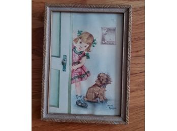 FMM Quebec Vintage Framed Stamp Plate Block Of Little Girl With Puppy