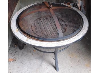 Metal Footed Fire Pit With Caged Cover