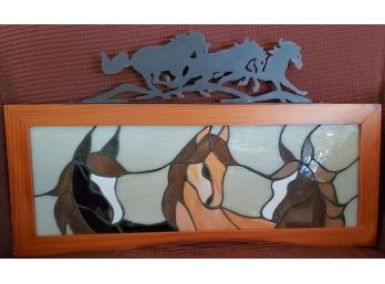 Equestrian Horse Stained Glass Framed Wall Art With Metal Horse Wall Art