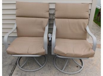 Metal Framed Outdoor Swivel Chairs With Cushions - Lot Of Two