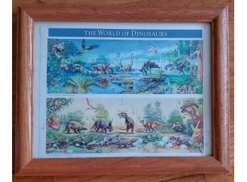 'The World Of Dinosaurs' Vintage Framed Plate Block Of Stamps