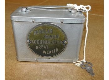 'Regular Savings Accumulates Great Wealth' Small Metal Bank With Keys