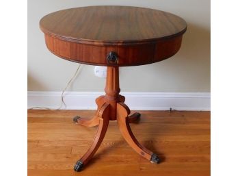 Vintage Round Wooden Side Table With Drawer