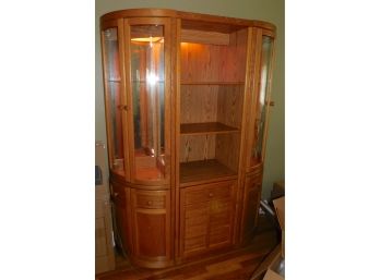 Sophisticated Pine China Hutch With Display Light