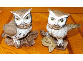 Vintage Set Of 2 Homco Owl Ceramic Figurines