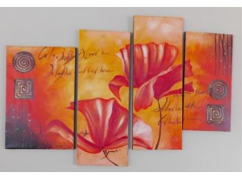 Stylish Vibrant Four Piece Floral Canvas Art Print 52'L X 32'H
