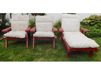 Red Painted Wooden Outdoor Chairs & Lounger