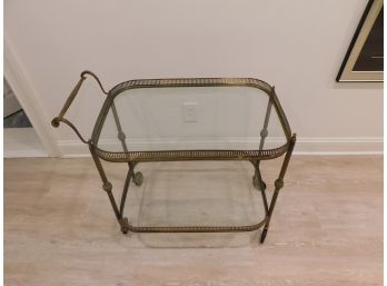 Classy French Neoclassical Brass Drink Trolley Serving Cart  With 2 Glass Trays