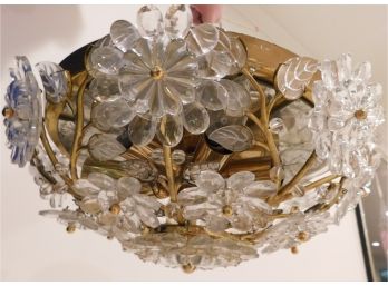 Exquisite Vintage Cut Glass Flower Blossom Ceiling Mounted Lamp