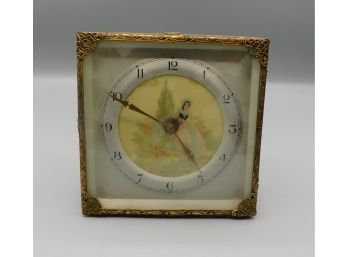 Vintage Hand Painted Clock With Gold Frame - Made In Great Britain
