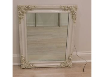 Unique Ornate Vintage Scroll Detailed Wall Mirror With Decorative White Floral Frame