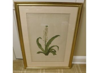 White Flower With Long Green Leaves Painting With Gold Leaf Frame