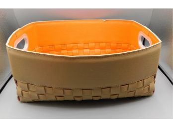 Orange And Tan Woven Storage Basket
