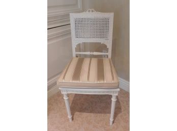 Vintage White Rattan Chair With Removable Striped Cushion
