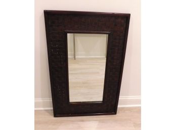 Large Rectangular Wall Mirror With Woven Wood Frame