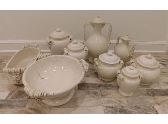 Large Set Of Matching Ceramic Pots And Vases