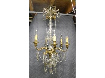 Stunning Antique French Crystal And Brass 6 Arm Chandelier