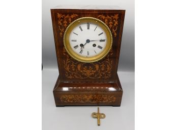 Rare - Antique 19th Century - French Marquetry Inlaid Charles X Wood Clock - With Tuning Key
